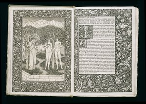 アダムとイブ、「ケルムスコットチョーサー」、ケルムスコットプレス発行、1896年 作： William Morris